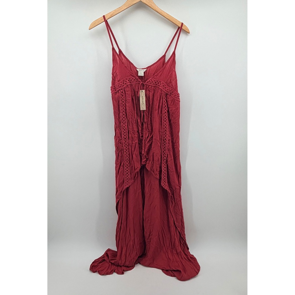 Ariat Tank Top Womens Medium Red Samantha Tie Tank High Low Crochet Lace Boho
